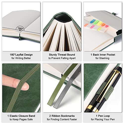 College Ruled Notebook A5, 312 Numbered Pages Diary, Lined Leather Journal - color: Green, size: A5
