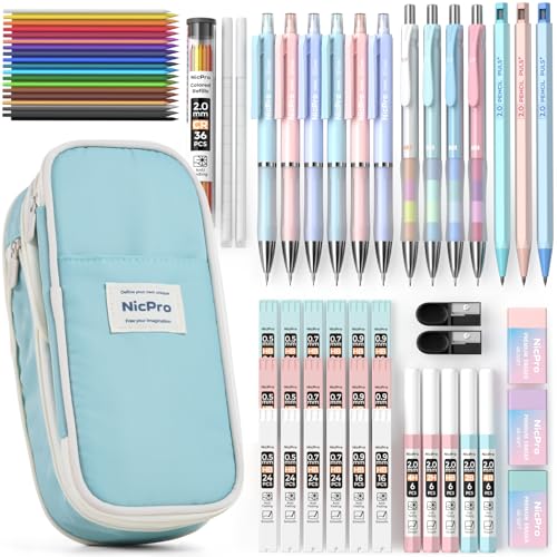 Nicpro 45PCS Mechanical Pencils with 462 Lead Refills (Blue) - size: 45 PCS
