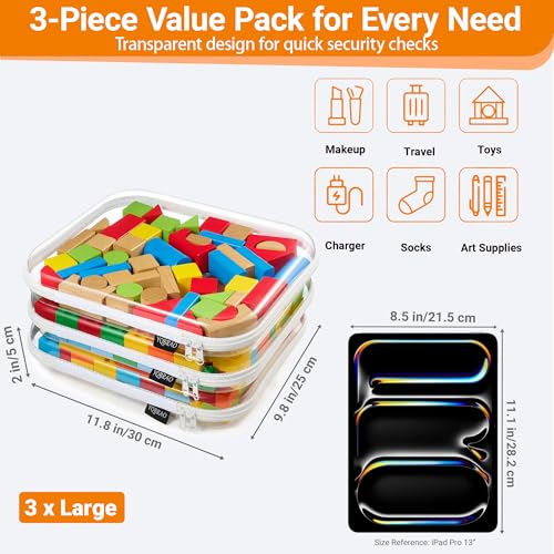 YQBRAO Clear Hard Shell Zipper Cases, 3 Large Travel Organizers, White - color: White, size: 3 Pack(L)