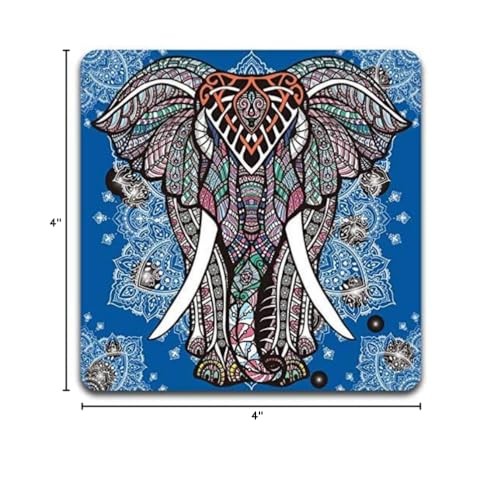 Watercolor Hand Drawn Elephant Square Coaster Set of 4 - color: Watercolor Hand Drawn Elephant