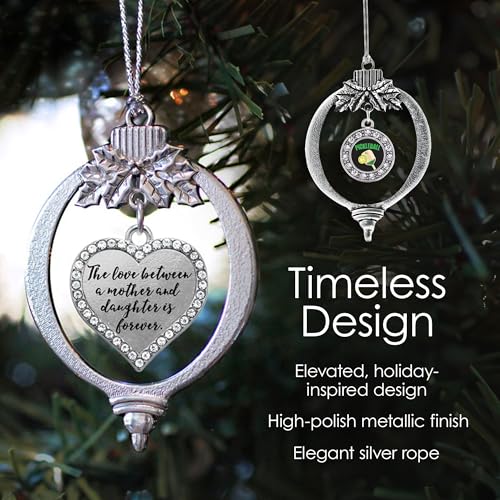 Inspired Silver - Football Mom Design - Silver Christmas Ornament - Pave Heart Charm Christmas Tree Ornament with Cubic Zirconia - Holiday Hanging Decoration - style: Football Mom Design