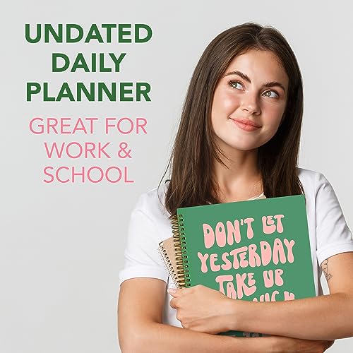 Undated Daily Planner Notebook 7.75x10, Cute Planner Notebook, Pink Green To Do List Notebook, Large Hardcover Spiral Schedule Notebook Planner, Inspirational Quote Planner Students Girls Teens - color: Green Pink Quote