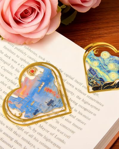 6pcs Metal Clip Heart Bookmarks for Reading Women,Van Gogh Monet Oil Painting Theme Cute Butterfly Hollow Corner Page Book Marks for Women,Teachers,Students,Reading Accessories for Book Lovers - style: Heart-6PCS