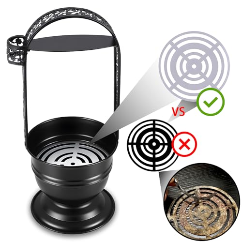 Portable Hookah Charcoal Basket with Coal Tongs,50 pre-Cut foil Sheets, 20 hygienic mouthpieces - Metal Storage Container & Holder for Shisha Accessories (Black Basket 16.1") - size: Black Basket 16.1"