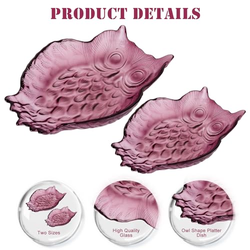SHOWLOUE Glass Serving Platter, 8 x 6 Inch Owl Serving Trays for Serving Food, Serving Dish for Party, Dark Purple, Small - color: Dark Purple, size: Small