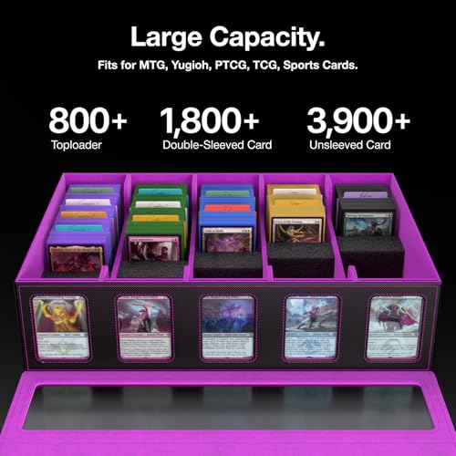 Trading Card Storage Box 3900+ with Handle, Black Purple - color: Black Purple, size: 3900+ with Handle & Metal Latch