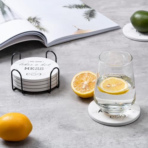 6Pcs Absorbent Coasters Set with Holder,Ceramic Drink Coaster,4 in（A10） - color: Style 10