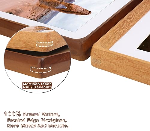 20x30 Picture Frame, USA-Sourced Natural Walnut Wood with Plexiglass, Handcrafted Rounded Corners, Matted to 16x24 Photo, Horizontal and Vertical Gallery Wall Poster Frame - color: Walnut, size: 20X30