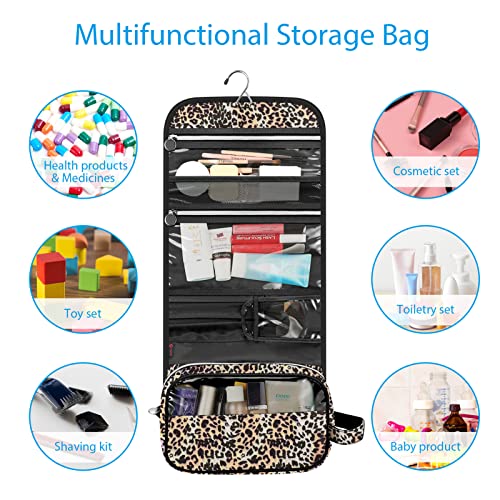 FINTIE Hanging Toiletry Bag Portable Travel Cosmetic Makeup Organizer - color: Leopard