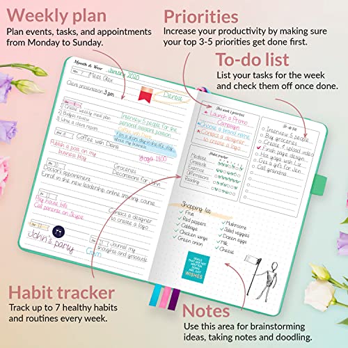 GoGirl Planner for Women, Undated Weekly Agenda Journal, Emerald - color: Emerald, size: Compact (5.3" x 7.7")