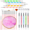 Nail Art Tools 27Pcs Set,Nail Art Brush,Resin Nail Art Palette,5 Pcs Nail Art Sculpture Pen,2-way Acrylic Silicone Engraving Pen Dotting Pen Tools Nail Art Kit for Nail Art DIY - color: A2#Pink Style 1