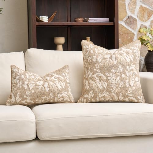 Alerfa Beige Neutral Floral Pillow Cover 20 x 20 Inch, Vintage Square Couch Fall Throw Pillow Cover Soft Decorative Farmhouse Accent Pillowcase for Living Room Bedroom - color: Beige, size: 20" x 20" (Pack of 1)