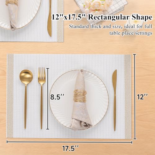 SHACOS White Gold Thread Woven Placemats Set of 6 Vinyl Place Mats - color: White Gold, size: Set of 6