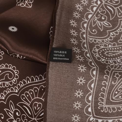 Women 100% Mulberry Silk Neck Scarf 21" Square Floral Neckerchief - color: Coffee