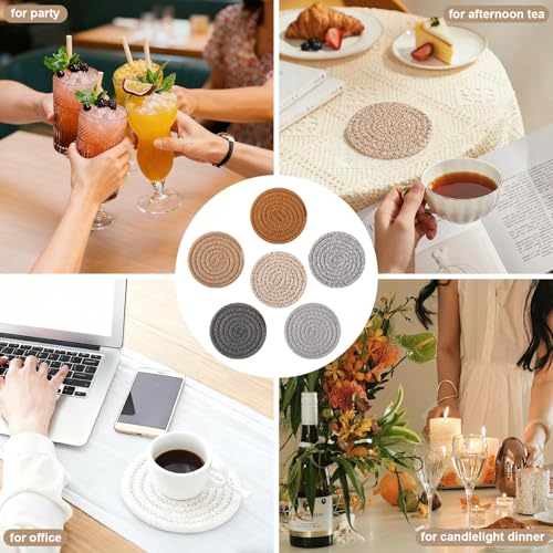 OIAHOMY 10 Pcs Drink Coasters with Holder, Boho Cotton Woven Coaster Set, Absorbent Coaster Protection for Various Cups, Ideal for Coffee Tables Home Decor and Gift, 4.3 Inches,Mixed Yellow - color: Mixed Yellow, size: 10Pcs