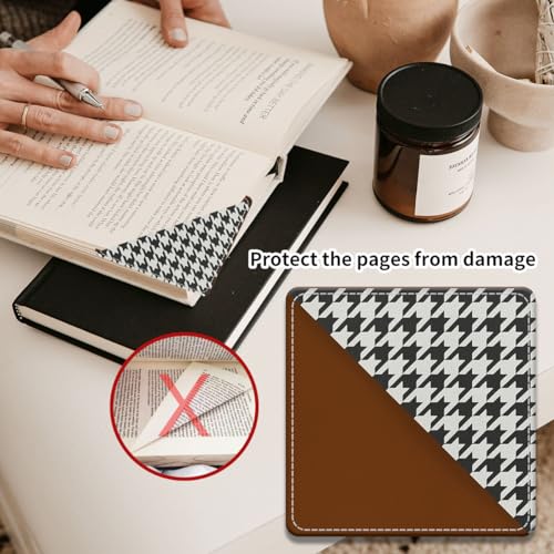 Cute Leather Bookmarks, Fun Triangle Making Corner Bookmark, Book Accessories for Reading Book Lovers, Unbreakable Page Markers for Women Men Classic Houndstooth - color: Classic Houndstooth