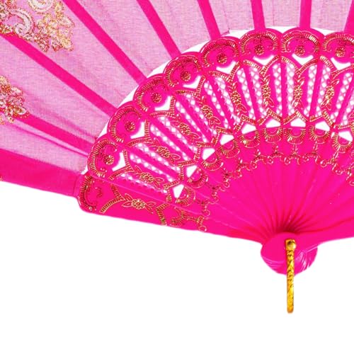 QIRMIZI 30 Pack Folding Handheld Fans,Silk Spanish Fan, Perfect for Weddings, Parties, and Dancing,Deeppink - color: Deeppink, size: 30 PACK