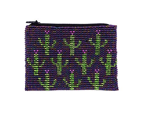Multi Saguaro Cactus Pattern Czech Glass Seed Beaded Coin Purse Zipper Pouch - Womens Fashion Handmade Bags Boho Travel Accessories (Iridescent Purple) - color: Iridescent Purple