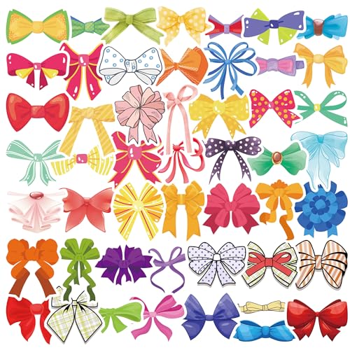 50PCS Colorful Coquette Bow Stickers, Cute Bow Tie Vinyl Decals, Waterproof Aesthetic Stickers for Adults Women Girls Water Bottle Laptop Scrapbook Phone Decor Party Favors Birthday Gifts - color: Bow