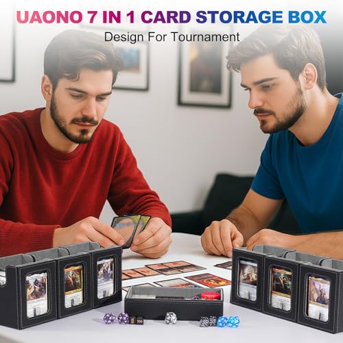 UAONO MTG Commander Deck Box, 6-Deck Modular TCG Deck Case with Dice Tray - color: Black Grey