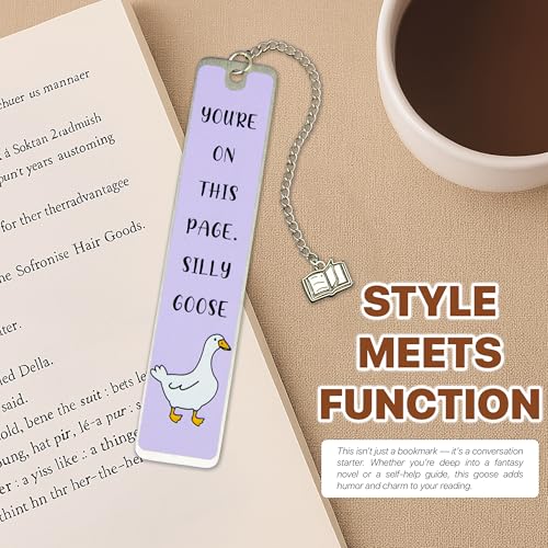 Silly Goose Bookmark, Cute Funny Bookmarks for Women Metal Book Mark Pink Bookworm Bookmark Bookish Accessories Cool Gifts for Book Lovers Reading Club Christmas Birthday Present (Lavender) - color: Lavender