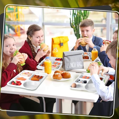 Pinkunn 12 Pcs 14'' Large Divided Plates Unbreakable Wheat Straw Lunch Trays 6 Compartments Cafeteria Trays Microwave Dishwasher Safe Food Separator Plates (White) - color: White