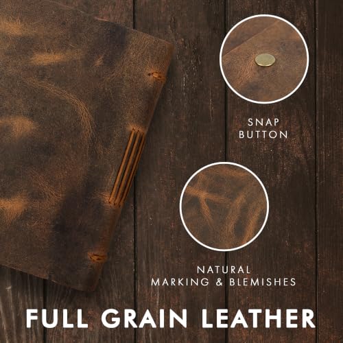 ELIZO Lined Paper Leather Bound Journal-200 Pages, Teak Brown, 4X6 Inches (A6) Book of Shadows Grimoire, Leather Journal for Men & Women, Sketchbook Writing Notebook, Daily Notepad, Travel Diary - size: 4x6 (Snap Closure)