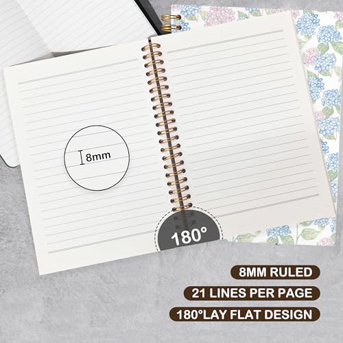 VIIJJUE Hydrangea Notebook Journal, Blue and Pink Hydrangea Notebooks for Note Taking, Blue and Pink Office Supplies, Hardcover Spiral Journal 5.5x8.3 Inch - color: B- Hydrangea