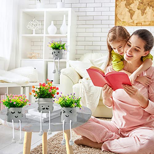 3Pack Fake Plants in Cute Pots, Indoor Faux Plants Decorations Lifelike with 60 Artificial Flowers for Office Bathroom Bedroom Living Room Kitchen Home Farmhouse Shelf Decor C - color: 3pcs Plant C