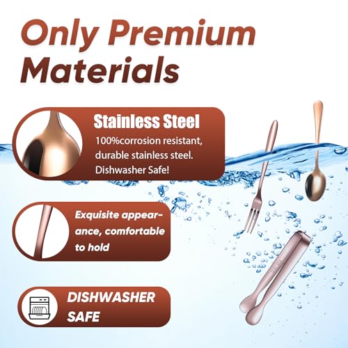 24 Pcs Mini Appetizers Forks and Spoons Tongs, Vivid Sharp Spoon, Rose Gold - color: Vivid Rose Gold, size: Sharp Spoon