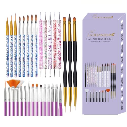 31PCS Nail Art Brush Set, Liner, Dotting, Fan & Flat Brushes - color: purple
