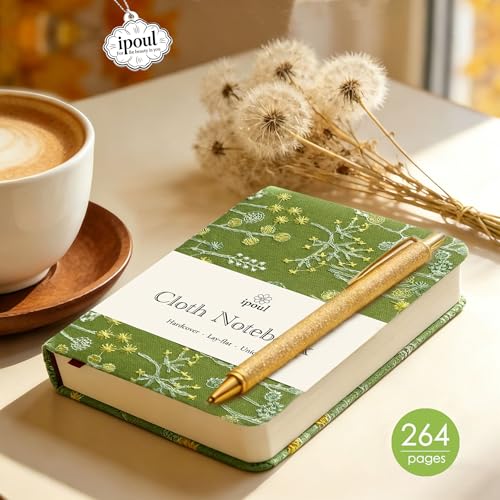 Pocket Notebook, A6 Journal, Small Embroidered Journal, Cute Fabric Notebook, Lay Flat Hardcover Journal, 4x6 Lined Notebook & Sketchbook, Personal Writing Journal for Women, Green Dandelion - color: A6-Dandelion Green