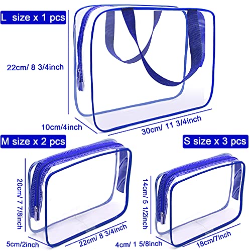 APREUTY 6 Packs Clear Makeup Bags, TSA Approved Toiletry Bags Set, Blue - color: Blue-6PCS(Large+Medium+Small)
