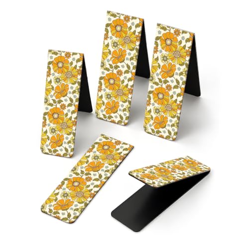 5 Pieces Magnetic Bookmarks, Cute Magnet Bookmark Clips, Colorful Page Markers for Books, Reading Supplies for Book Lovers, Women and Men Cute Orange Yellow Flower - color: Cute Orange Yellow Flower