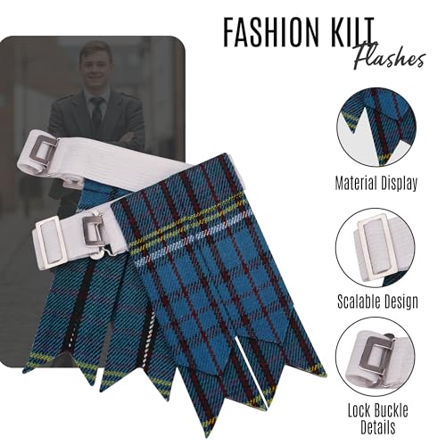 EZE Kilt Flashes for Men with Heavy Buckle Adjusters, Plain & Tartan Kilt Sock Flashes Acrylic Wool - color: Anderson