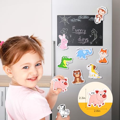 JoyCat Wooden Magnets for Kids, 26 A-Z Animal Fridge Magnets for Toddlers