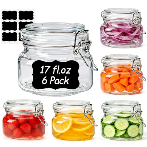 ComSaf Square Small 17 oz Glass Jars with Airtight Lids 6 Pack Wide Mouth - size: 17 fl oz x 6