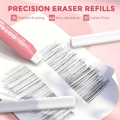 Nicpro Rotary Retractable Eraser with 5 PCS Refills-Pink - color: Pink