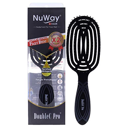 NuWay® DoubleC® Pro Professional Detangling Hair Brush – Patented Double Curve Scalp Care Brush for Gentle Detangling, Blow-Dry Styling & Wet or Dry Hair (Black) - color: Black