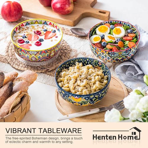 Henten Home Ceramic 28 oz Soup Bowls, Boho Cereal Bowl Set of 6