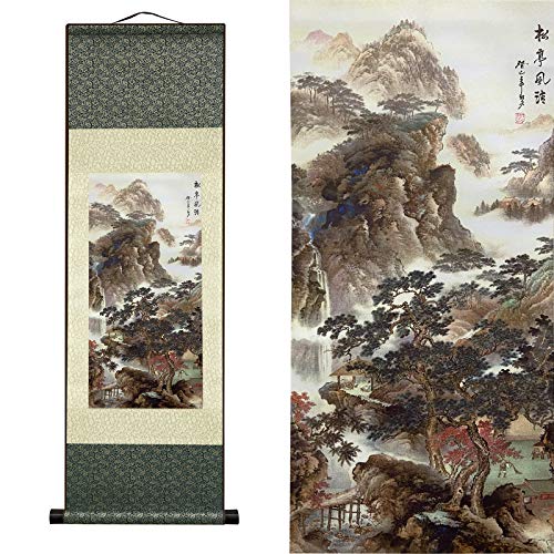 AtfArt Silk Scroll Painting, Asian Wall Art, Landscape, 36.2x12in - color: A4