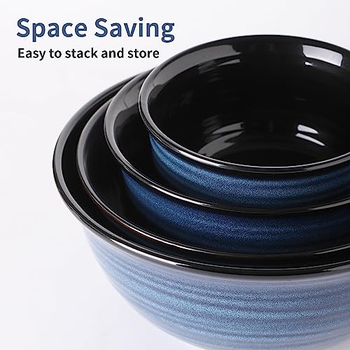 HASENSE Mixing Bowls for Cooking, Baking, Ceramic Serving Dishes Set of 4 for Salad, Fruits, Popcorn, Versatile Nesting Bowls for Housewarming Gift, 2.1/1.5/1.0/0.5 Qt, Dishwasher & Microwave Safe - color: Blue, size: 20+40+65+84 Ounce