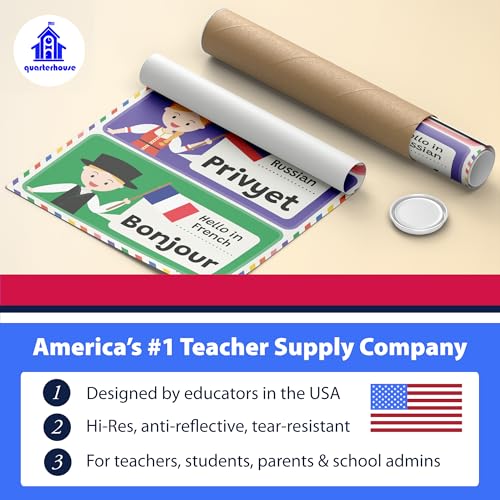 Quarterhouse 7 Poster Hello in 21 Languages Classroom Set - color: Hello in 21 Languages