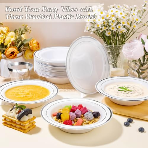 BESTSTAR 200 Pack Disposable Soup Bowls with Silver Rim - color: Silver, size: 200 pack