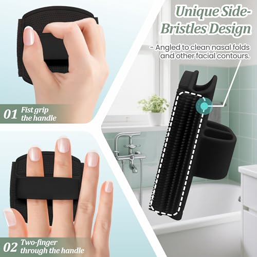 Silicone Face Scrubber & Lymphatic Contour Face Brush Set, Soft Facial Brush with Unique Side-bristle for Gentle Exfoliating & Deep Cleansing, Lymphatic Drainage Massager for Sculpting(Blackx2) - color: Black Set *2