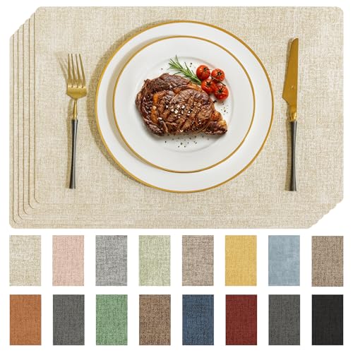Romanstile Faux Leather Vinyl Placemats Set of 6, Beige - color: Beige