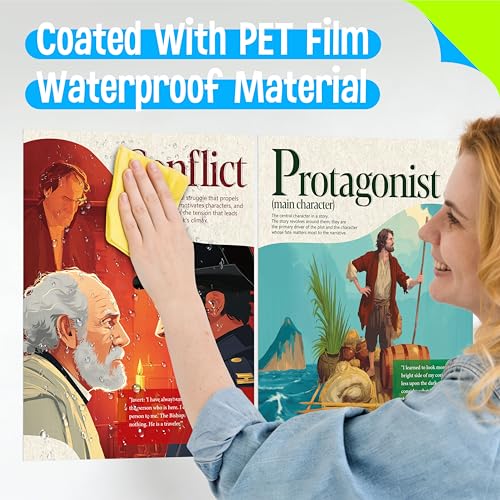 15 Literary Elements Posters, Thick Water & Tear Resistant Element of English Language Poster, Educational Literature Learning Posters for Bulletin Board, Classroom, Middle School Supplies, Wall Decor (14.5” x 11”) - size: Literary Elements Posters(14.5”