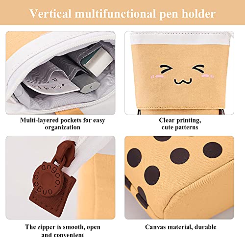 Cute Standing Pencil Case Pen Holder for Kids, Pop Up Stand UP Bubble Tea Pen Organizer Kawaii Stationary for Christmas Holiday New Year Office (Brown) - color: Brown