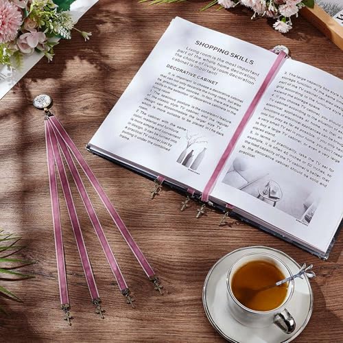 FINGERINSPIRE 2 PCS Velvet Ribbons Bible Bookmarks 14.45" Old Rose Color