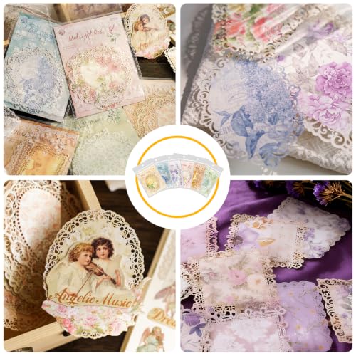 60 Sheet Hollow lace Scrapbook Paper Set, 6 Packs Decorative Paper，for Letter Writing，Scrapbook paper，Junk Journal Supplies，DIY Collage，Card Making Supplies，Collage Background - color: J